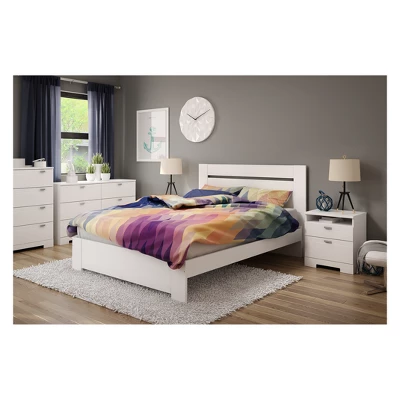 Reevo Nightstand With Drawers And Cord Catcher Pure White - South Shore 1 Reevo Nightstand With Drawers And Cord Catcher Pure White - South Shore