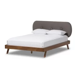 Penelope Mid-Century Modern Solid Wood And Fabric Upholstered Platform Bed Gray/Walnut Brown - Baxton Studio -Online Furniture Store GUEST 759f94c8 873b 4a46 b427 2f99bdf136a1