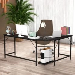 Tangkula L-Shaped Desk With Power Outlet 66” Computer Corner Desk With CPU Stand & Heavy-duty Metal Frame Rustic Brown/Black -Online Furniture Store GUEST 76ba4abf cf1f 4eb8 8a8e f6f9e5e2f2d6
