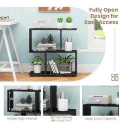 Costway 2 PCS 2-Tier Bookshelf Free Standing Wooden Display S-Shaped Shelf Storage Rack Black/Brown -Online Furniture Store GUEST 76c66ffd 710c 4c3f a584 0705261c8192