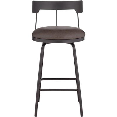 Elm Lane Metal Swivel Bar Stool Matte Black 26" High Rustic Brown Leather Cushion With Low Backrest Footrest For Kitchen Counter Home 6 Elm Lane Metal Swivel Bar Stool Matte Black 26" High Rustic Brown Leather Cushion With Low Backrest Footrest For Kitchen Counter Home - Image 6