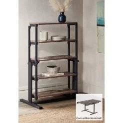 55 Downing Street Distressed Walnut Convertible Bookshelf Dining Table