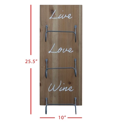 Three Bottle "Live Love Wine" Wood Wall Mount Wine Rack - Foreside Home & Garden 4 Three Bottle "Live Love Wine" Wood Wall Mount Wine Rack - Foreside Home & Garden - Image 4