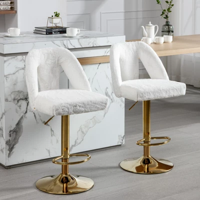 Birkin Set Of 2 360° Armless Velvet Swivel Adjustable Height Bar Stool With Nailheads For Home Pub And Kitchen Island-Maison Boucle 1 Birkin Set Of 2 360° Armless Velvet Swivel Adjustable Height Bar Stool With Nailheads For Home Pub And Kitchen Island-Maison Boucle