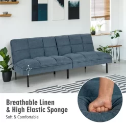 Costway Modern Convertible Futon Sofa Bed Linen Fabric Folding Couch Recliner GreyAquamarineBlue -Online Furniture Store GUEST 7c8b89dc a16d 4d64 8504 3def679d4b63