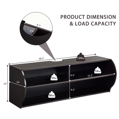 Costway 48.5'' Wall Mounted Audio/Video TV Stands Console Living Room Furniture W/Shelves 1 Costway 48.5'' Wall Mounted Audio/Video TV Stands Console Living Room Furniture W/Shelves