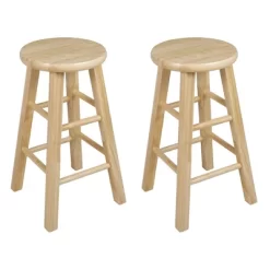 PJ Wood Classic Round-Seat 24" Tall Kitchen Counter Stools For Homes, Dining Spaces, And Bars With Backless Seats, 4 Square Legs, Natural (Set Of 4)