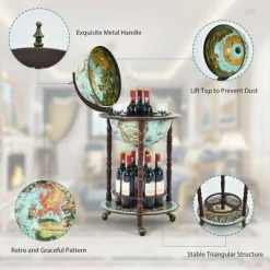 Costway 17'' Globe Wine Kitchen Stand 16th Century Italian Map Liquor Bottle Shelf Cart -Online Furniture Store GUEST 7e85957d fa54 42b8 aa67 f41473b638a5