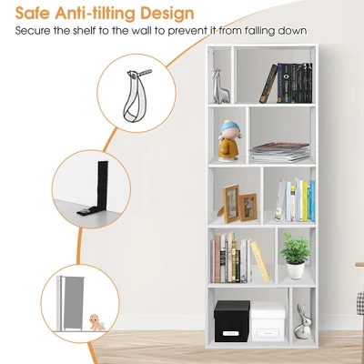 Costway 5-tier Wood Bookcase 66'' Tall Open Storage Shelf Display Rack W/10 Compartments 5 Costway 5-tier Wood Bookcase 66'' Tall Open Storage Shelf Display Rack W/10 Compartments - Image 5