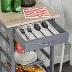 HOMCOM 32.25" Wooden Rolling Kitchen Storage Cart, Kitchen Island With Storage Drawer And Baskets On 360° Swivel Wheels -Online Furniture Store GUEST 7fd67b24 7549 4e24 8e34 844af50187a9