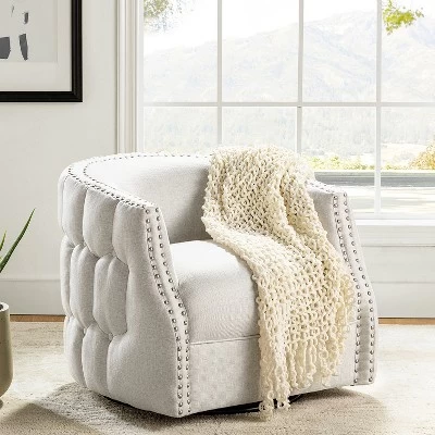 Jorge Curved And Ergonomic Design Barrel Chair With Decorative Nailhead Tirms Swivel Chair | ARTFUL LIVING DESIGN 9 Jorge Curved And Ergonomic Design Barrel Chair With Decorative Nailhead Tirms Swivel Chair | ARTFUL LIVING DESIGN - Image 9