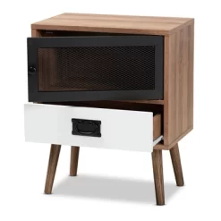 Hubbard Two-Tone Wood And Metal 1 Drawer Nightstand Natural Brown/Black/White - Baxton Studio