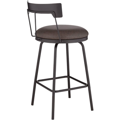 Elm Lane Metal Swivel Bar Stool Matte Black 26" High Rustic Brown Leather Cushion With Low Backrest Footrest For Kitchen Counter Home 8 Elm Lane Metal Swivel Bar Stool Matte Black 26" High Rustic Brown Leather Cushion With Low Backrest Footrest For Kitchen Counter Home - Image 8