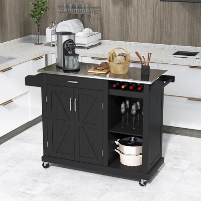 Costway Kitchen Island Cart Rolling Utility Trolley Stainless Steel Top Wine Rack 1 Costway Kitchen Island Cart Rolling Utility Trolley Stainless Steel Top Wine Rack