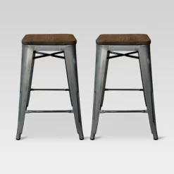 Set Of 2 Hampden Industrial 24" Counter Height Barstool Natural Metal - Threshold™