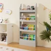 Tangkula 4-Tier Kids Bookshelf Toy Storage Bookcase Rack Wall W/ Anti-toppling Kits
