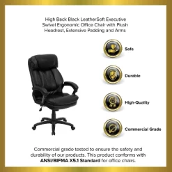 Emma And Oliver High Back Black LeatherSoft Extensive Padding Swivel Ergonomic Office Arm Chair -Online Furniture Store GUEST 82979f7e f057 472a b9a6 cd6cfd2d87e7