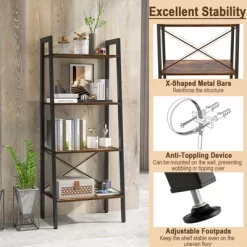 Tangkula 4-Tier Ladder Bookshelf Industrial Wooden Bookcase With Metal Frame Anti-Toppling Device Rack Rustic Brown/Gray Oak 15 Tangkula 4-Tier Ladder Bookshelf Industrial Wooden Bookcase With Metal Frame Anti-Toppling Device Rack Rustic Brown/Gray Oak -Online Furniture Store GUEST 82984a85 fbc9 4a2c af7c 152bb274eee3