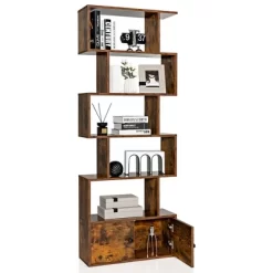 Costway 1 PC Bookshelf W/Cabinet 6-Tier S-Shaped Bookcase Storage Rack Rustic BrownWhite -Online Furniture Store GUEST 82ee5597 f48f 46dc 8445 63363cb7b1c3
