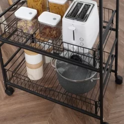 HOMCOM 24" 3-Tier Rolling Kitchen Cart, Utility Storage Trolley With 2 Basket Drawers, Side Hooks For Dining Room -Online Furniture Store GUEST 83076d70 f706 4e3b a91e 0647292ee96a