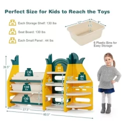 Costway 3-in-1 Kids Toy Storage Organizer Bookshelf Corner Rack W/ Plastic Bins