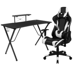 BlackArc Delta Gaming Setup: Reclining Chair With Lumbar Support & Headrest; Desk With Detachable Headphone Hook/Cupholder & Monitor Stand -Online Furniture Store GUEST 8578a611 c0fc 4078 b2cd 069f26ff35cf