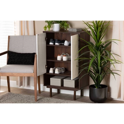 2 Door Meike Two-Tone Wood Shoe Cabinet Walnut/White - Baxton Studio 7 2 Door Meike Two-Tone Wood Shoe Cabinet Walnut/White - Baxton Studio - Image 7