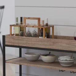 Merrick Lane Rolling Kitchen Serving And Bar Cart With Shelves And Wine Glass Holders In Distressed Light Oak Wood And Black Iron -Online Furniture Store GUEST 874f5de7 0395 407d b056 acb8256f74ca