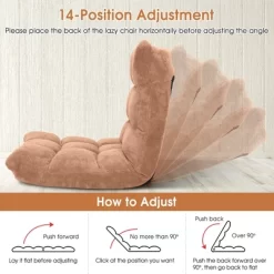 Costway Adjustable 14-Position Floor Chair Folding Lazy Gaming Sofa Chair Cushioned-Tan -Online Furniture Store GUEST 880467aa 44f7 420f 8275 bdb7210b42fa
