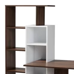 Rowan Two-Tone Wood Storage Computer Desk With Shelves White/Walnut - Baxton Studio -Online Furniture Store GUEST 88788ad0 5cdd 47ec 8f1f 7073bfb0a00e