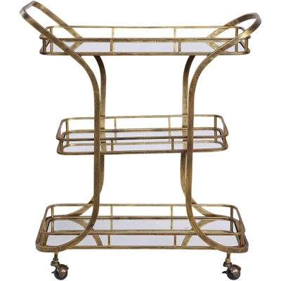Uttermost Stassi 33" Wide Antiqued Gold Serving Bar Cart 1 Uttermost Stassi 33" Wide Antiqued Gold Serving Bar Cart
