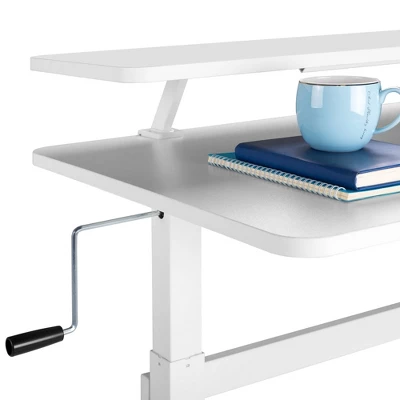 Tranzendesk Standing Desk With Clamp-On Shelf - 55" Sit To Stand Workstation With 55” Monitor Stand - White - Stand Steady 5 Tranzendesk Standing Desk With Clamp-On Shelf - 55" Sit To Stand Workstation With 55” Monitor Stand - White - Stand Steady - Image 5