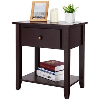 Costway 2PCS Nightstand Sofa End Side Table W/ Storage Drawer Bottom Shelf Espresso 6 Costway 2PCS Nightstand Sofa End Side Table W/ Storage Drawer Bottom Shelf Espresso - Image 6