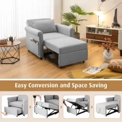 Costway Convertible Sofa Bed 3-in-1 Pull-out Sofa Chair Adjustable Reclining Chair Grey -Online Furniture Store GUEST 89c976fe 649e 4a46 9cb2 00a1eda11c7c