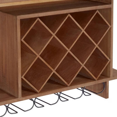 Wood Geometric 8 Bottle Slot Wall Wine Rack With 6 Glass Holder Slots Brown - Olivia & May 2 Wood Geometric 8 Bottle Slot Wall Wine Rack With 6 Glass Holder Slots Brown - Olivia & May - Image 2