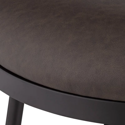 Elm Lane Metal Swivel Bar Stool Matte Black 26" High Rustic Brown Leather Cushion With Low Backrest Footrest For Kitchen Counter Home 4 Elm Lane Metal Swivel Bar Stool Matte Black 26" High Rustic Brown Leather Cushion With Low Backrest Footrest For Kitchen Counter Home - Image 4