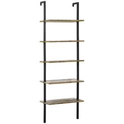 HOMCOM Industrial 5 Tier Ladder Shelf, Wall Mount Storage Shelves Bookcase With Metal Frame, Corner Unit, Plant Flower Rack For Living Room, Balcony, Brown 7 HOMCOM Industrial 5 Tier Ladder Shelf, Wall Mount Storage Shelves Bookcase With Metal Frame, Corner Unit, Plant Flower Rack For Living Room, Balcony, Brown -Online Furniture Store GUEST 8aca3e71 d50b 4ba2 a0b8 81be8fdf0976