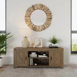 65-inch TV Stand – 2-Door Entertainment Center, Adjustable Media Console Shelves, Cable Management And Farmhouse Style By Lavish Home (Gray Woodgrain) -Online Furniture Store GUEST 8bc6a4dd 1d55 4084 a7ac deacf5d77e77