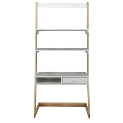 Freestanding Ladder Desk With Drawer Solid American Maple Frame Natural/White - Flora Home