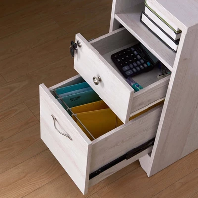 Ghally Locking Drawer L-Shape Desk With USB Ports White Oak - MiBasics 7 Ghally Locking Drawer L-Shape Desk With USB Ports White Oak - MiBasics - Image 7