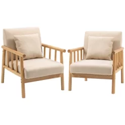 HOMCOM Accent Chair, Upholstered Arm Chair For Living Room Furniture, Comfy Chair For Bedroom, Living Room Chair, Set Of 2, Beige -Online Furniture Store GUEST 8f59b6fd 3ab6 4263 aa2f dc5fbda0c216