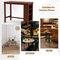 Costway Counter Height Pub Table Bar Table W/ Rubber Wood Legs & Storage Shelves -Online Furniture Store GUEST 905b9204 c7b8 413b 8d8d c9d2069292d5