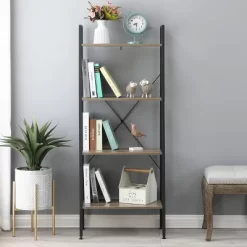 LuxenHome 4-Shelf 58.3" X 23.62" W Wood And Metal Ladder Bookcase. -Online Furniture Store GUEST 90c5dee7 a3e4 4097 88f6 0ec7d9bd7a70