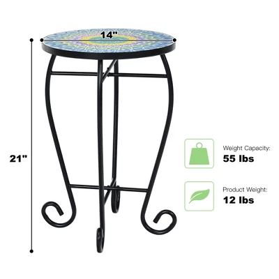 Costway Mosaic Side Table Accent Table Round Balcony Bistro End Table OrangeBlueNavy 3 Costway Mosaic Side Table Accent Table Round Balcony Bistro End Table OrangeBlueNavy - Image 3