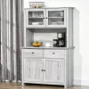 HOMCOM 63.5" Kitchen Buffet With Hutch, Pantry Storage Cabinet With 4 Shelves, Drawers, Framed Glass Doors, Open Microwave Countertop, Ash Gray
