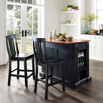 Coventry Drop Leaf Top Kitchen Island With School House Stools Black - Crosley 4 Coventry Drop Leaf Top Kitchen Island With School House Stools Black - Crosley - Image 4