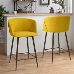 26" Chole Armrest Upholstered Counter Height Stool With Walnut Legs (Set Of 2)-Maison Boucle -Online Furniture Store GUEST 91ae9da6 79ee 41d6 a95f a6def97981ae