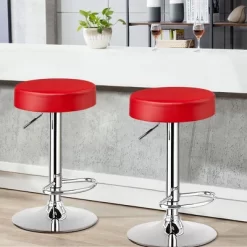 Costway Set Of 4 Round Bar Stool Adjustable Swivel Pub Chair W/ Footrest WhiteRedBlack