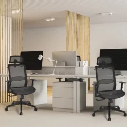 Tangkula High Back Mesh Office Chair Ergonomic Executive Chair Swivel Computer Task Chair W/ Headrest Black/ Gray