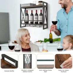Costway Wall Mounted Wine Rack Industrial 2-Tier Wood Shelf With 3 Stem Glass Holders -Online Furniture Store GUEST 948154b1 ada3 4b38 b677 1b6f1cde8ff0